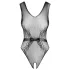 Obsessive - open knit bodysuit with floral pattern (black)