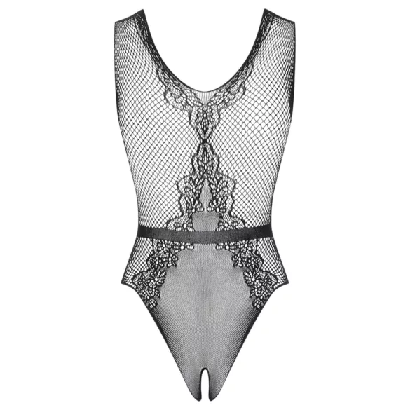 Obsessive - open knit bodysuit with floral pattern (black)