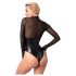 Noir - Glossy Bodysuit with Sheer Insets (Black) - M