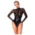 Noir - Glossy Bodysuit with Sheer Insets (Black) - XL