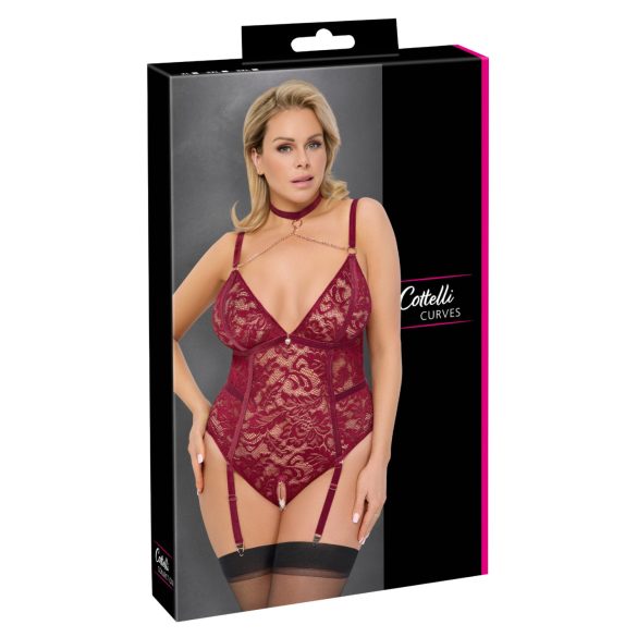 Cottelli Curves - Chain Lace Bodysuit (Red) - 2XL