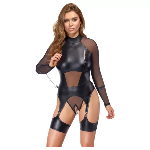 Cottelli Bondage - Sheer Top with Cuffs (Black) - L