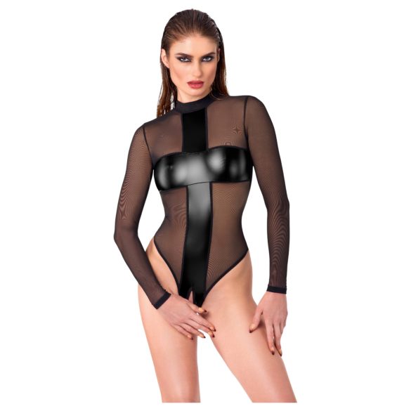 Noir - Sheer Crossed-Back Bodysuit (Black) - M