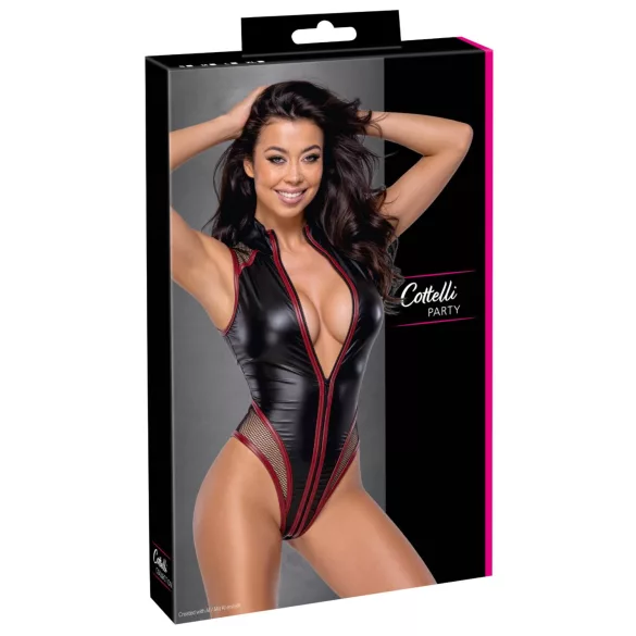 Cottelli - zip-up fishnet bodysuit (black) - M