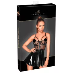 Noir - Black Patent Dress with Mesh Insets - M