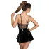 Noir - Black Patent Dress with Mesh Insets - XL