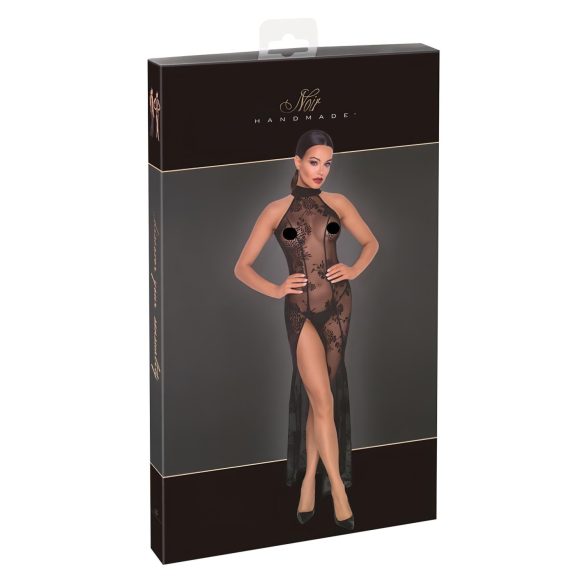 Noir - Sheer Black Floral Maxi Dress - L