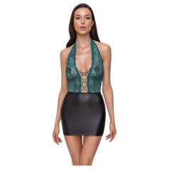 Cottelli - Lace-Up Shiny Dress (Black-Green)