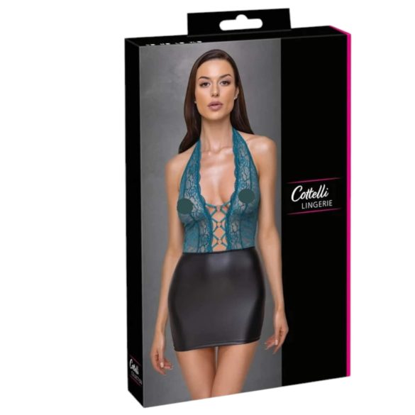 Cottelli - Lace-Up Shiny Dress (Black-Green) - XL