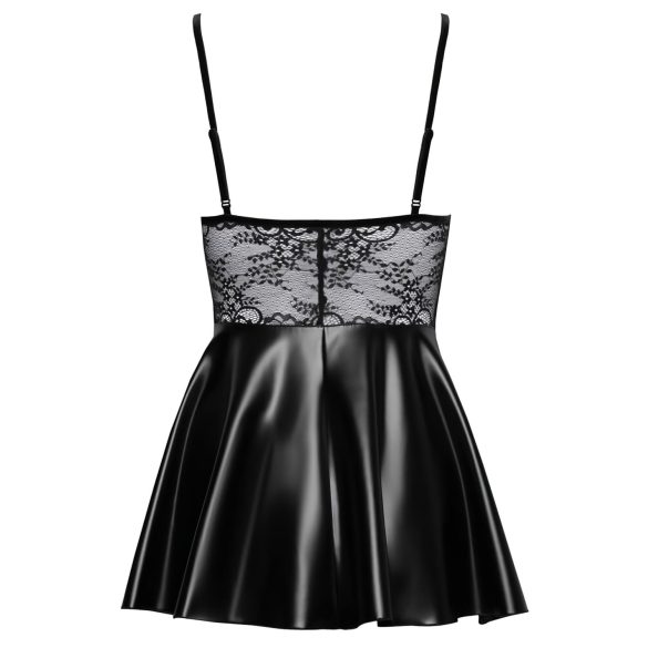 Noir - Black Lace Top Shiny Dress - M