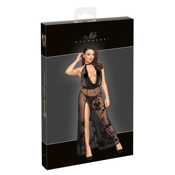 Noir - Sheer Floral Maxi Dress (Black) - L