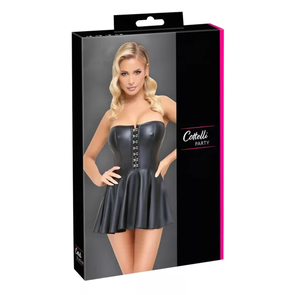 Cottelli - Shiny Mini Dress with Pleated Skirt (Black)