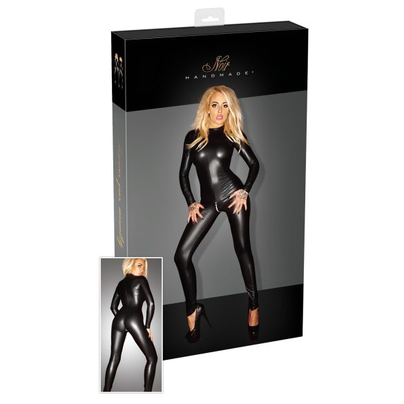 Noir - Shiny Long-Sleeve Jumpsuit (Black) - 2XL