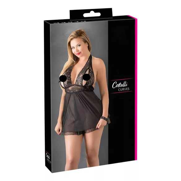 Cottelli Plus Size - Lace Flowing Babydoll (Black) - 4XL