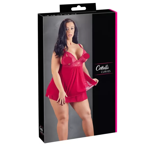 Cottelli Plus Size - Lacy, Flowy Babydoll (Red) - 4XL