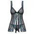 Obsessive Amanta - Embroidered Babydoll & Thong Set (Black-Turquoise)