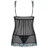 Obsessive Amanta - Embroidered Babydoll & Thong Set (Black-Turquoise) - L/XL