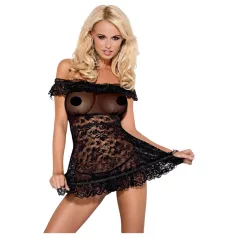Obsessive Flores - Black Ruffled Babydoll & Thong Set - L/XL