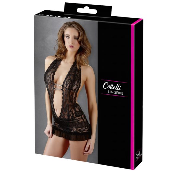 Cottelli - Black Lace Halterneck Mini Dress - L