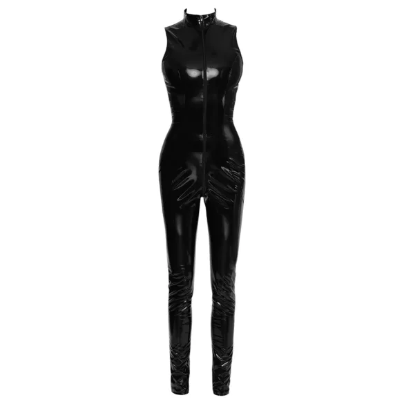 Black Level - Shiny Zipper Jumpsuit (Black) - S