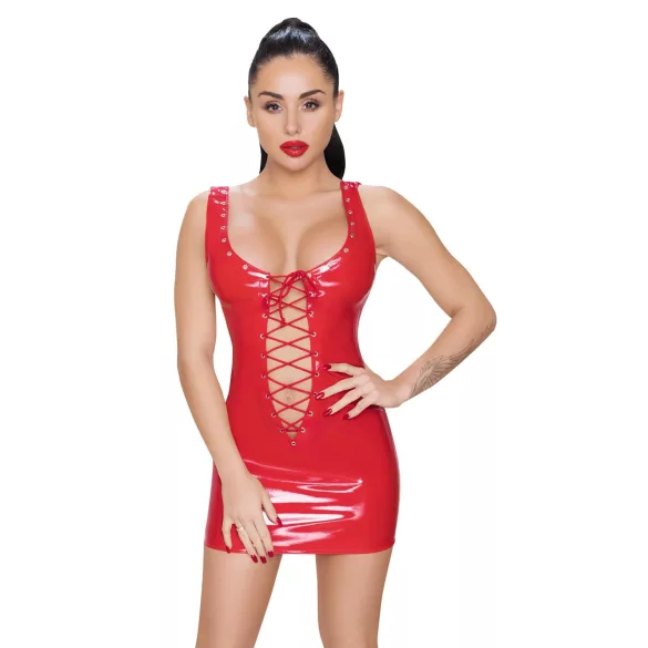 Black Level - Lace-up Vinyl Mini Dress (Red) - L