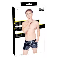   Black Level - Men's Vinyl Shorts with Side Pockets (Black) - M