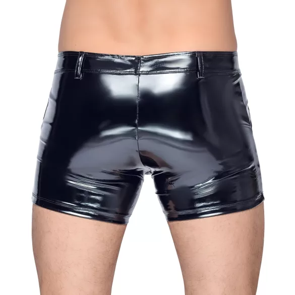 Black Level - Men's Vinyl Shorts with Side Pockets (Black) - M