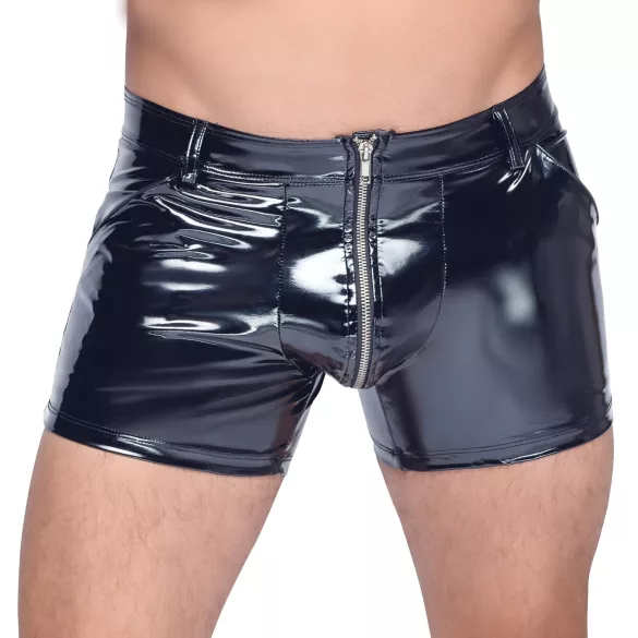 Black Level - Men's Vinyl Shorts with Side Pockets (Black) - XL