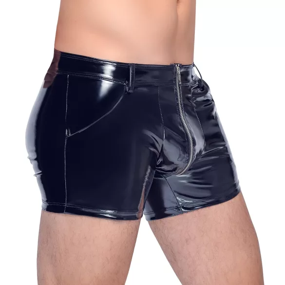 Black Level - Men's Vinyl Shorts with Side Pockets (Black) - 2XL