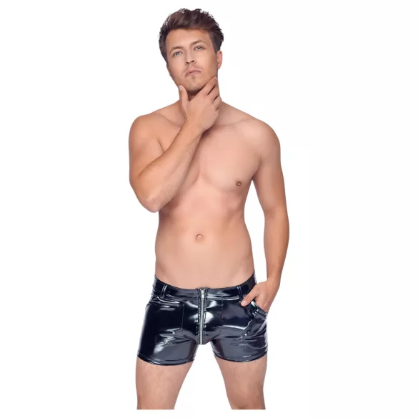 Black Level - Men's Vinyl Shorts with Side Pockets (Black) - 2XL