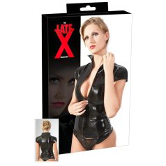LATEX - Women's Black Short-Sleeve Zip-Up Top