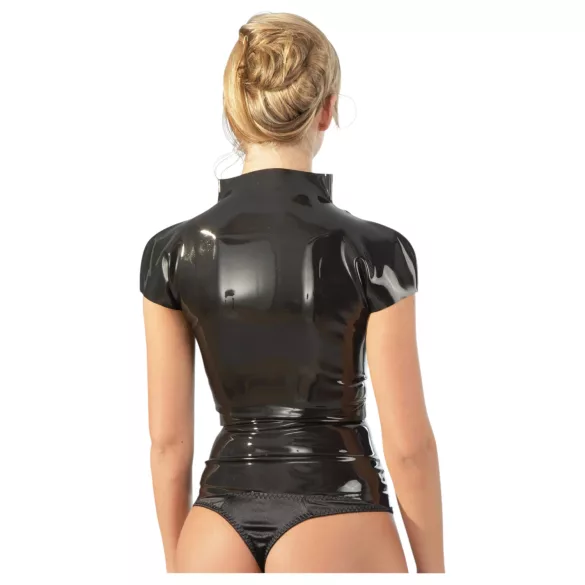 LATEX - Women's Black Short-Sleeve Zip-Up Top - L