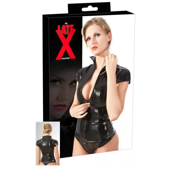 LATEX - Women's Black Short-Sleeve Zip-Up Top - XL