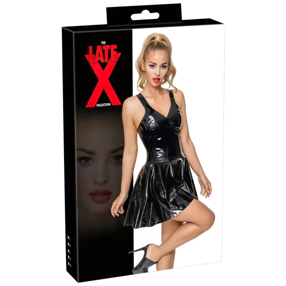 LATEX - Mini Dress with Ruffled Skirt (Black) - XL
