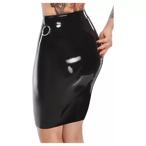 LATEX - Black Midi Skirt - L