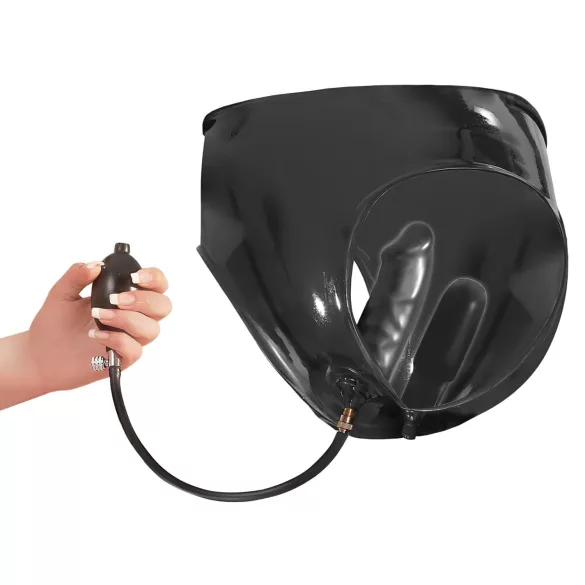 LATEX - Women's Panties with 2 Inflatable Internal Dildos (Black) - L