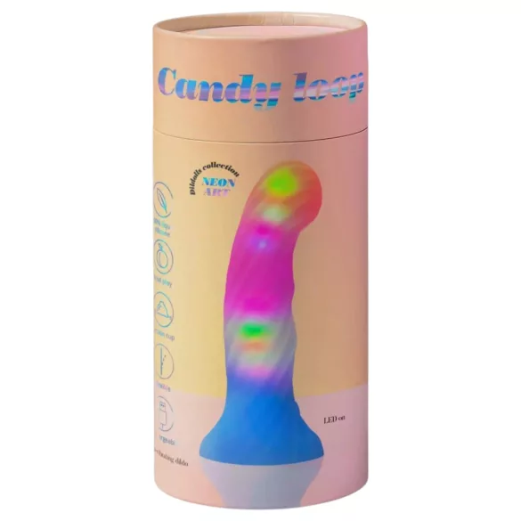 Love to Love Candy Loop - glowing LED silicone dildo (pink-blue) - 16.9 cm