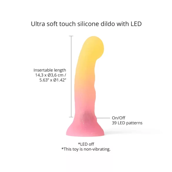 Love to Love Sugar Bomb - light‑up LED silicone dildo (pink-yellow) - 16.9 cm
