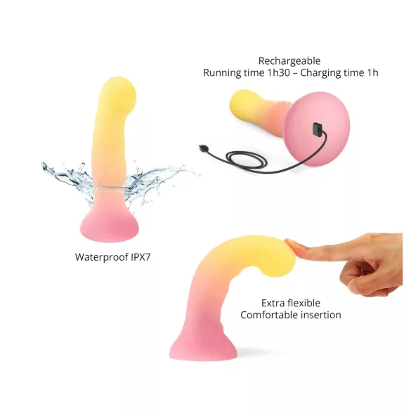 Love to Love Sugar Bomb - light‑up LED silicone dildo (pink-yellow) - 16.9 cm