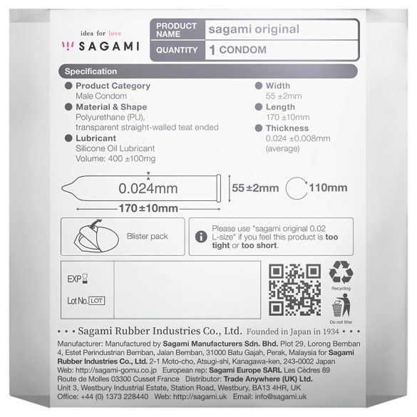 Sagami Original 0.02 - Condom - 55mm (1pc)