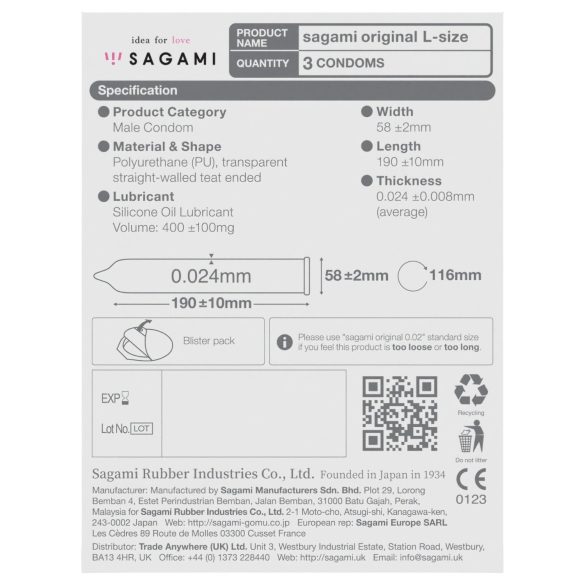 Sagami Original 0.02 L - Condoms - 58mm (3-pack)