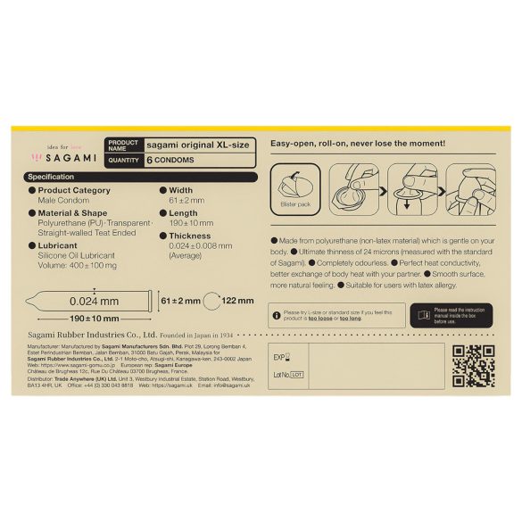 Sagami Original 0.02 XL Condoms - 61mm (6 Pack)