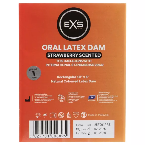 EXS strawberry‑flavoured dental dam - latex oral dam (1 piece)