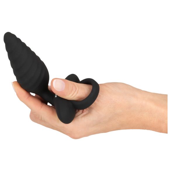 ANOS - Ribbed Vibrating Anal Plug (Black)