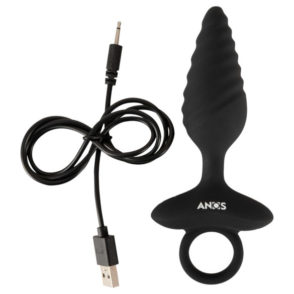 ANOS - Ribbed Vibrating Anal Plug (Black)