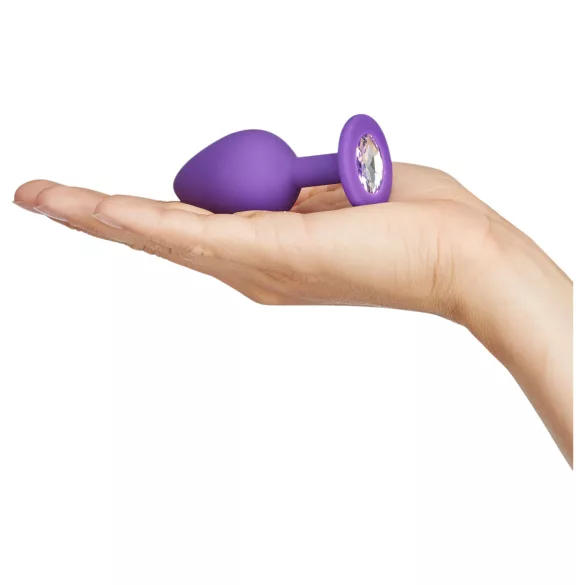 Baseks - silicone anal plug with crystal (purple) - 8 cm