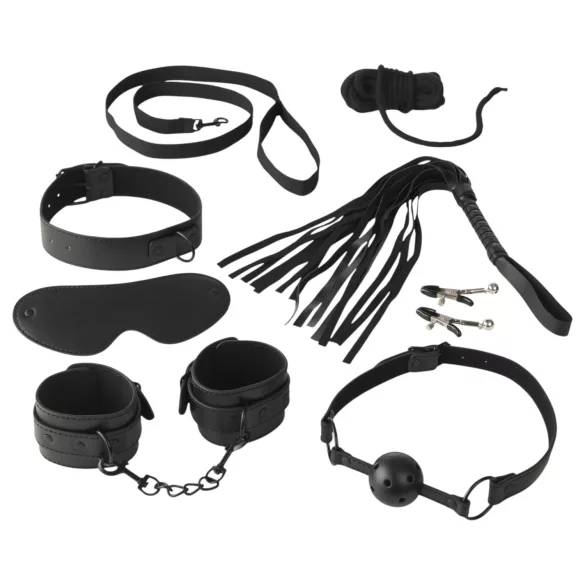 Baseks - Bondage Set with Whip and Nipple Clamps (Black)