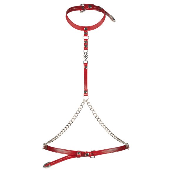 Obsessive Inferro - Faux Leather Chain Body Harness (Red)