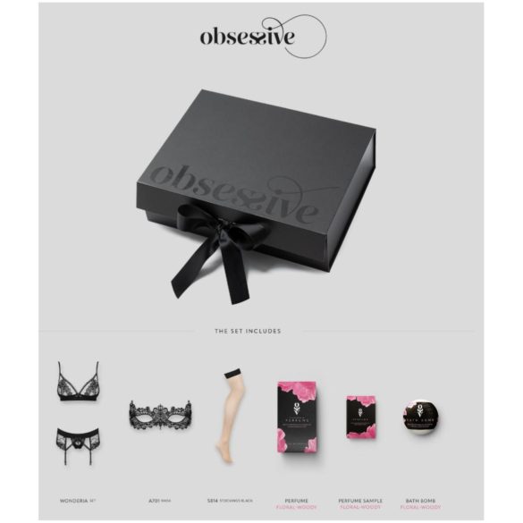Obsessive Wonderia - Lingerie Gift Box Set - 6 Pieces (Black) - L/XL