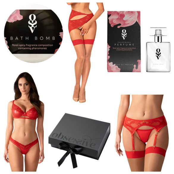 Obsessive Aloisa - Lingerie Gift Set - 6 Pieces (Red) - L/XL